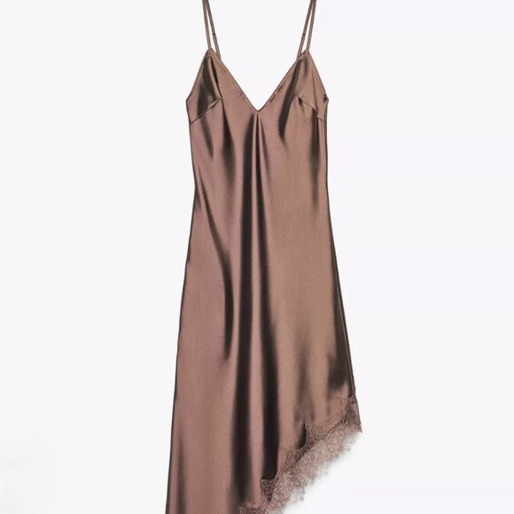 NWT Zara Satin Effect Lace Dress - Picture 5 of 15